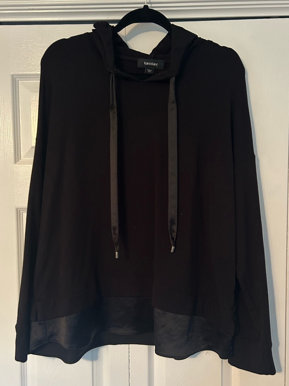Karen Kane Black Hoodie with Satin Trim and Drawstrings